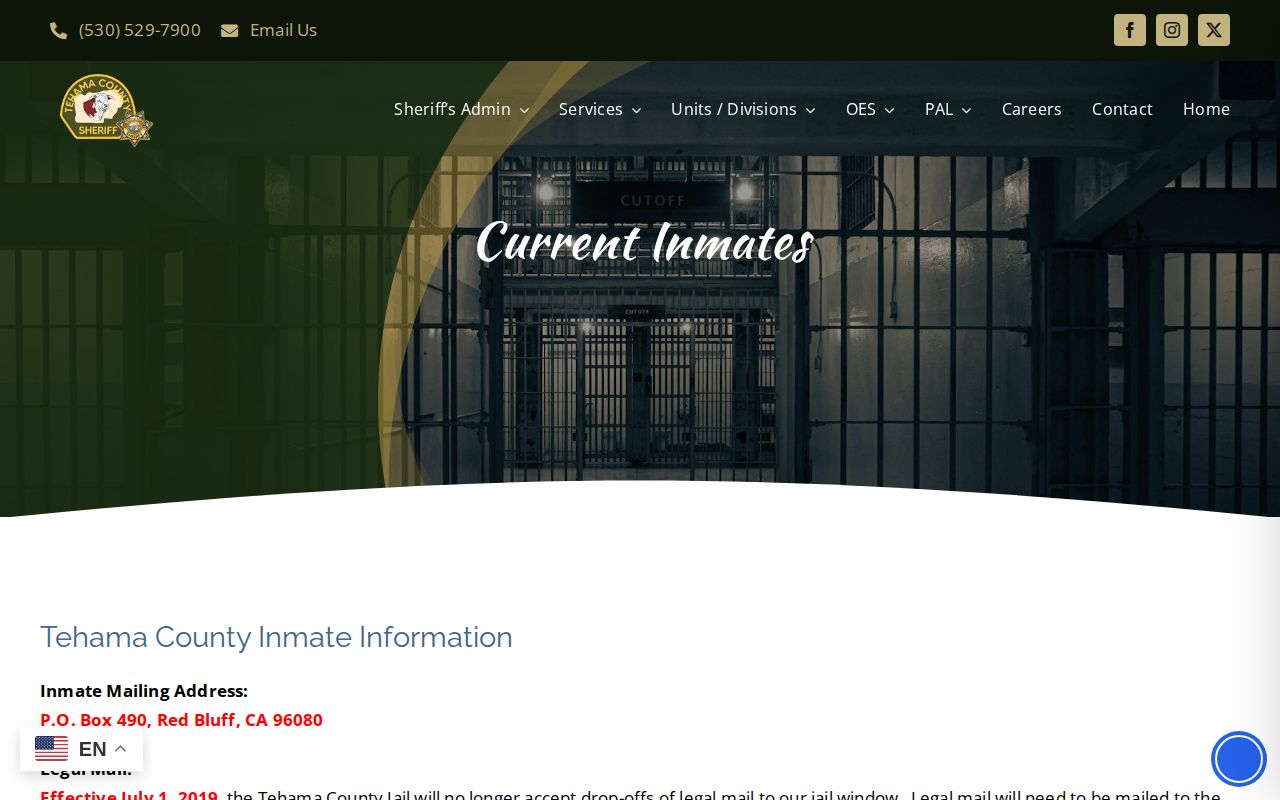 Tehama County current inmate page for released inmate lookup context