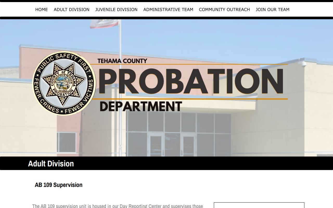 Tehama County post-release supervision AB 109 probation page